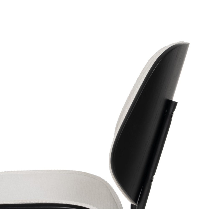 Set de 2 scaune dining birou alb din stofă, MDF curbat și picioare metalice negre, 49×50×80 cm, stil scandinav modern [8]