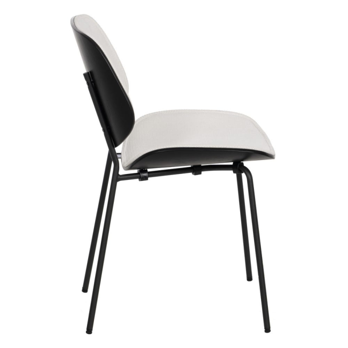 Set de 2 scaune dining birou alb din stofă, MDF curbat și picioare metalice negre, 49×50×80 cm, stil scandinav modern [4]