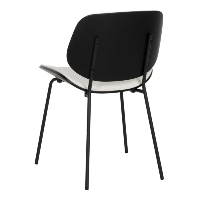Set de 2 scaune dining birou alb din stofă, MDF curbat și picioare metalice negre, 49×50×80 cm, stil scandinav modern [5]