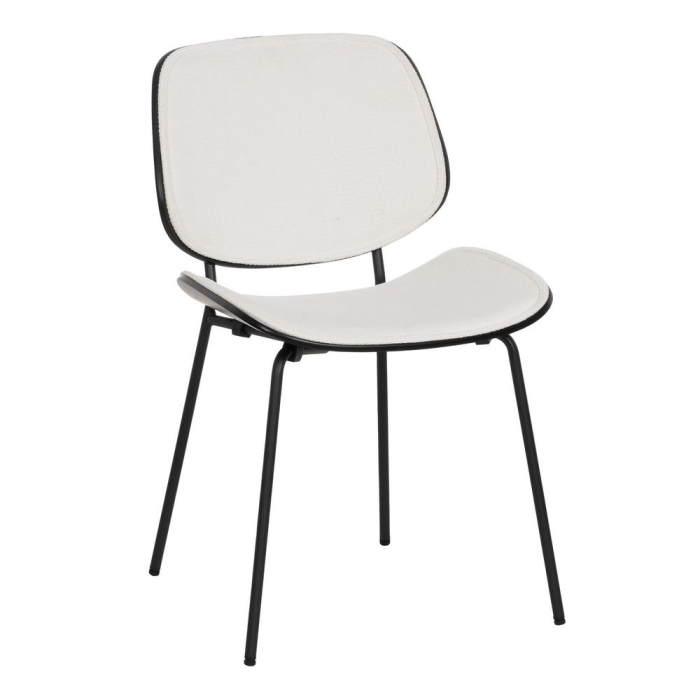 Set de 2 scaune dining birou alb din stofă, MDF curbat și picioare metalice negre, 49×50×80 cm, stil scandinav modern [3]