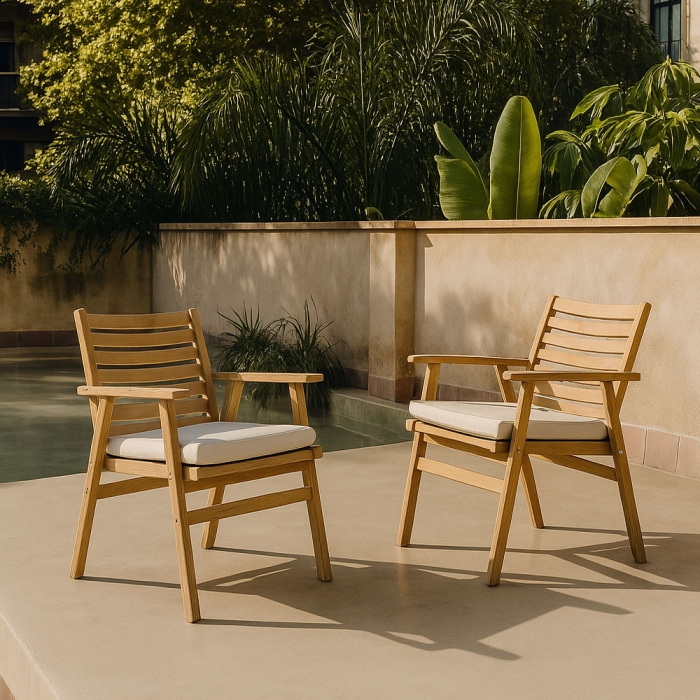 Set 2 scaune din lemn de acacia cu pernă albă [2]