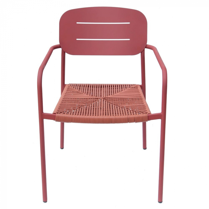 Set de 2 scaune Moshi paprika otel vopsit rosu sezut impletit sintetic exterior stivuibil [2]