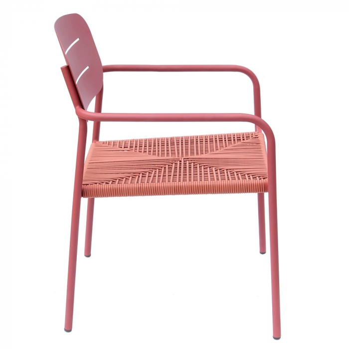 Set de 2 scaune Moshi paprika otel vopsit rosu sezut impletit sintetic exterior stivuibil [3]