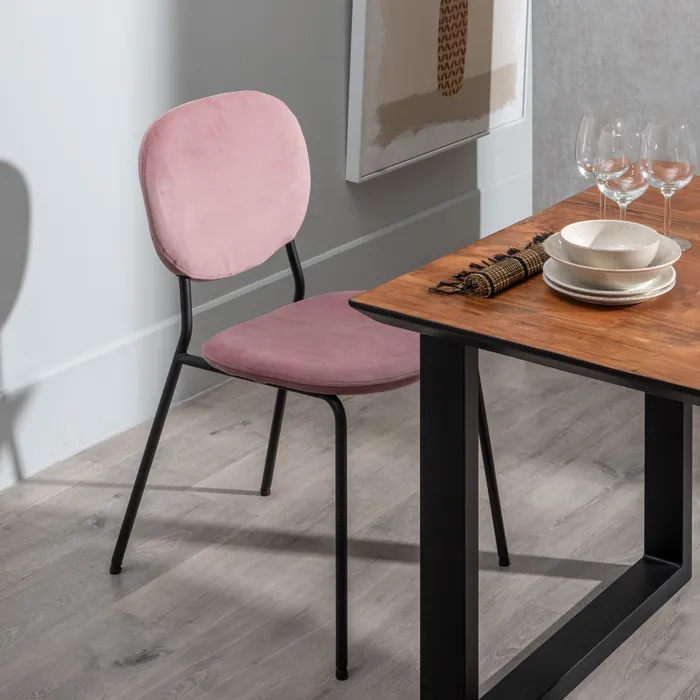 Scaune dining moderne roz pudra cu șezut catifelat [10]
