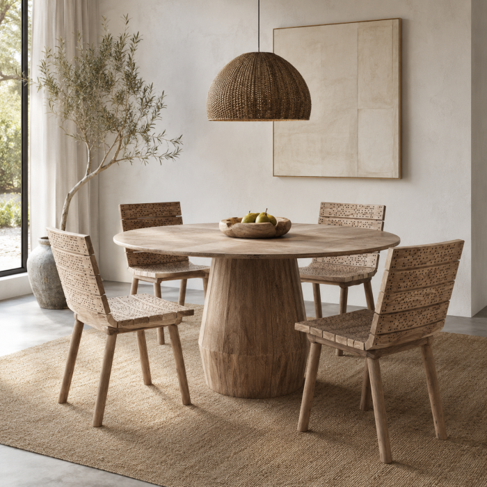 Set de 2 scaune din lemn de ulm cu design perforat Jacquard [2]