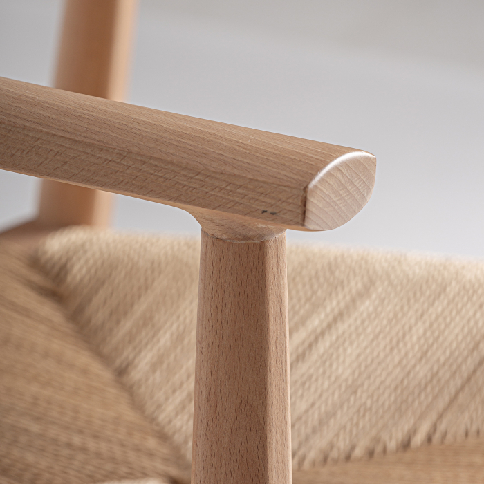 Set de 2 scaune cu brațe din lemn și șezut din funie bej pentru HoReCa [4]