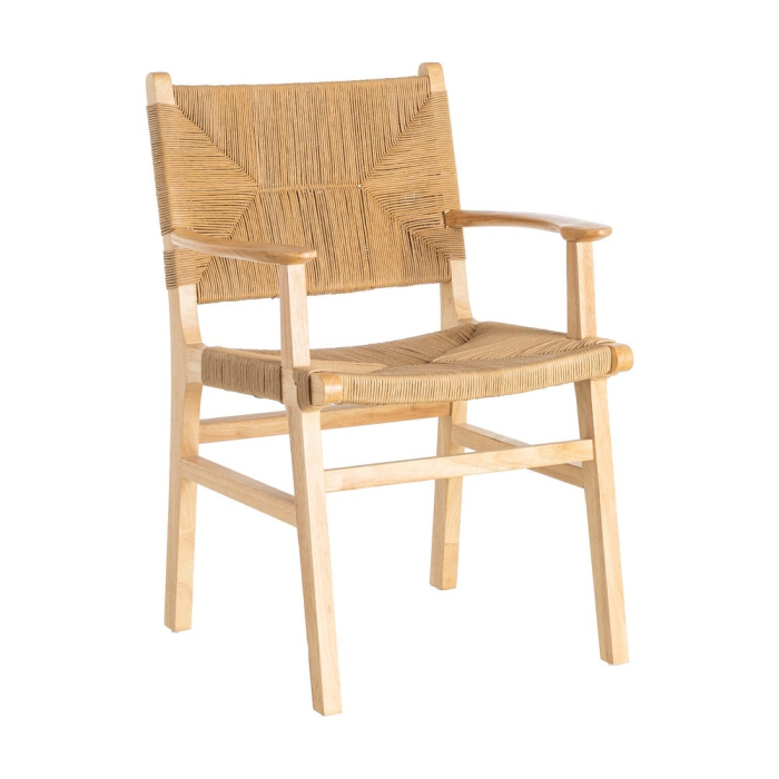Scaune dining lemn natural cu brațe și șezut împletit – set 2 [2]