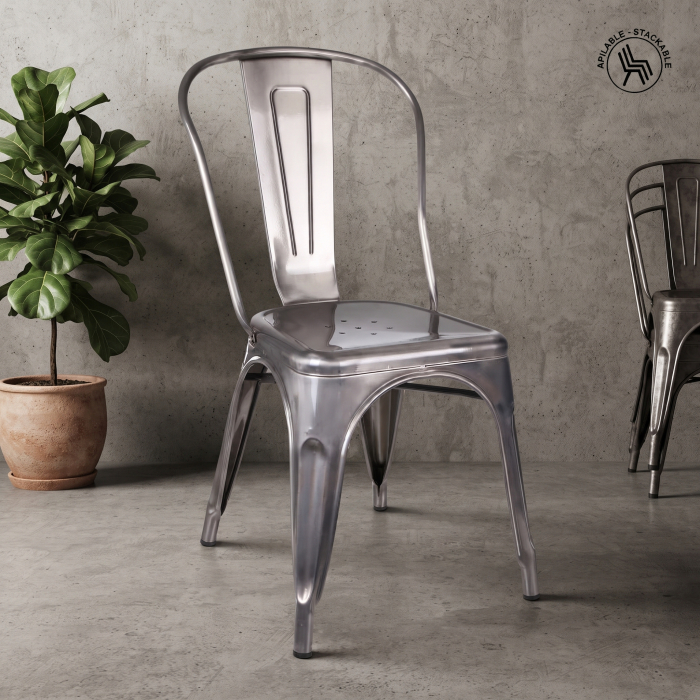Set de 2 scaune dining din metal argintiu în stil industrial [2]