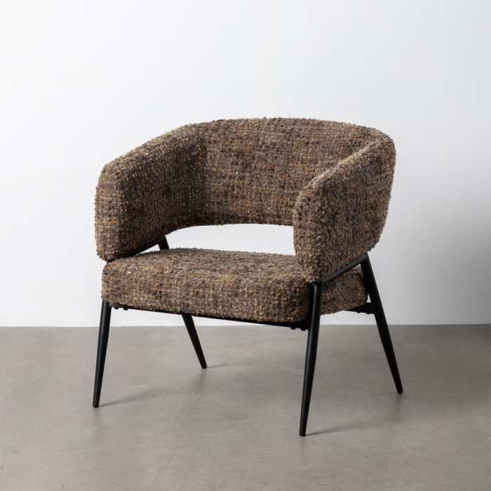 Set de 2 scaune dining din stofă maro cu design modern [3]