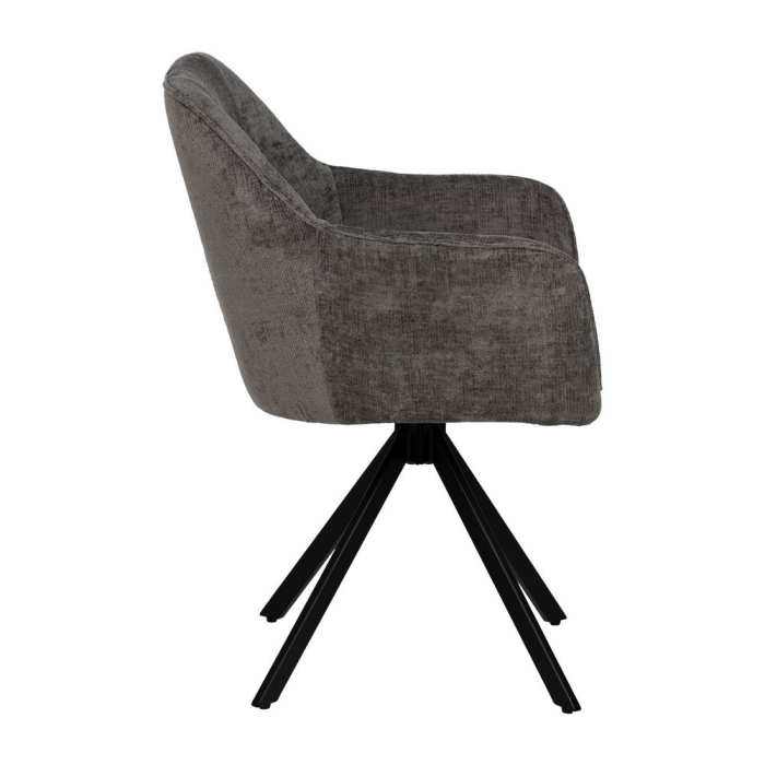 Set 2 scaune dining gri închis catifea cu brațe picioare metalice negre Ixia [3]