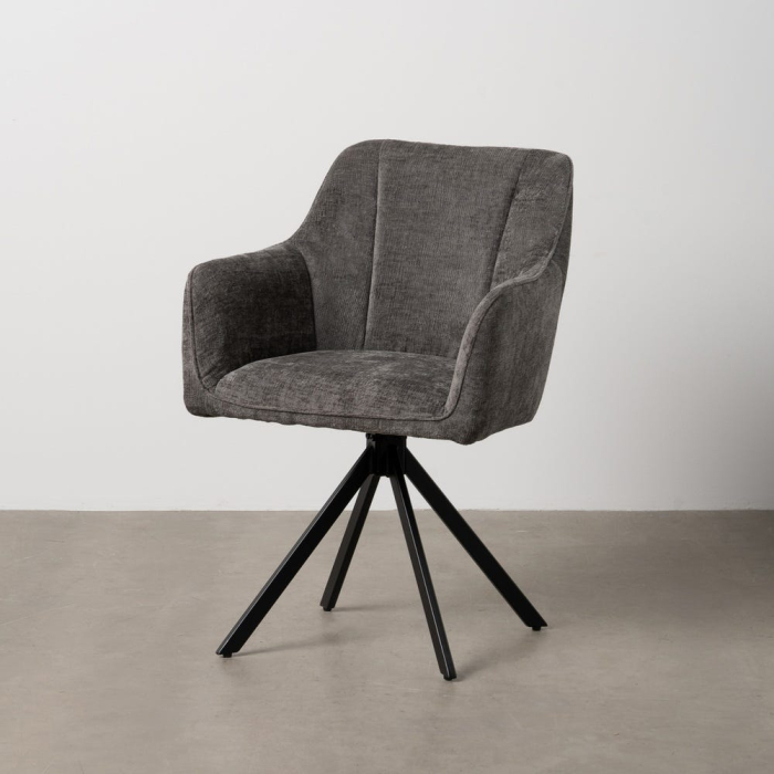 Set 2 scaune dining gri închis catifea cu brațe picioare metalice negre Ixia [1]