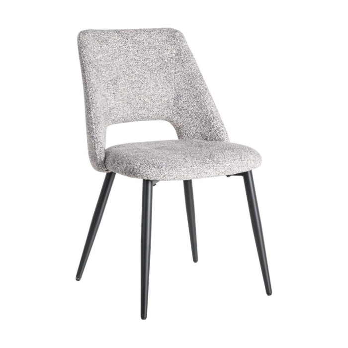 Set de 2 scaune dining și horeca din stofă gri-alb marmorant cu decupaj în spătar – imagine principală [2]