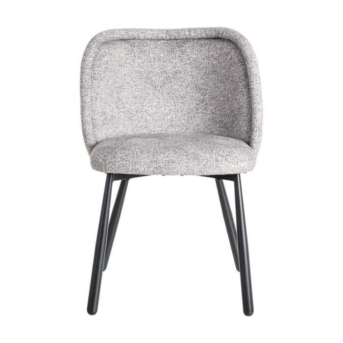 Set de 2 scaune dining și HoReCa din stofă gri-alb melanj cu spătar rotunjit și picioare metalice negre – imagine principală [3]