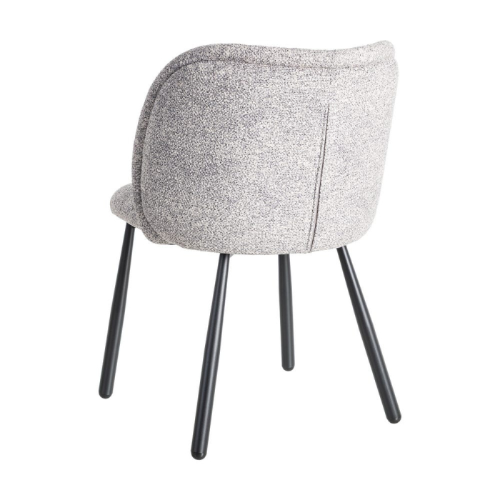 Set de 2 scaune dining și HoReCa din stofă gri-alb melanj cu spătar rotunjit și picioare metalice negre – imagine principală [5]