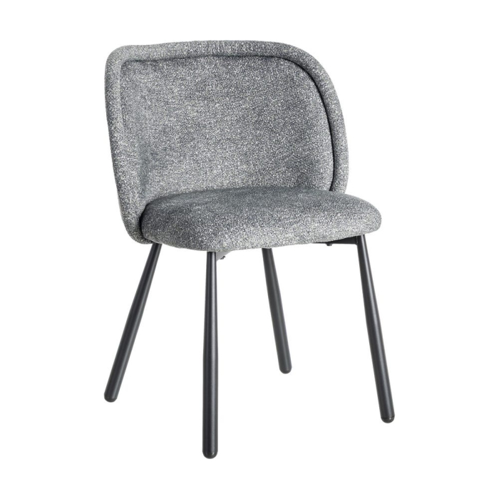 Set de 2 scaune dining și HoReCa din stofă gri antracit cu decupaj lombar și picioare metalice negre – imagine principală [2]