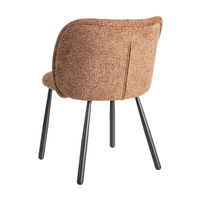 Set de 2 scaune dining și HoReCa din stofă maro cognac cu spătar curbat și picioare metalice negre – imagine principală [5]