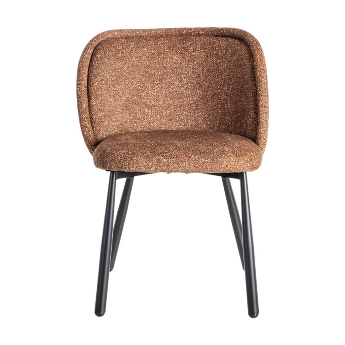 Set de 2 scaune dining și HoReCa din stofă maro cognac cu spătar curbat și picioare metalice negre – imagine principală [3]