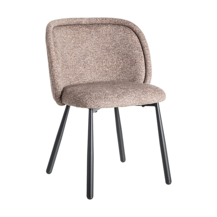 Set de 2 scaune dining și HoReCa din stofă taupe cu spătar rotunjit și picioare metalice negre – imagine principală [2]