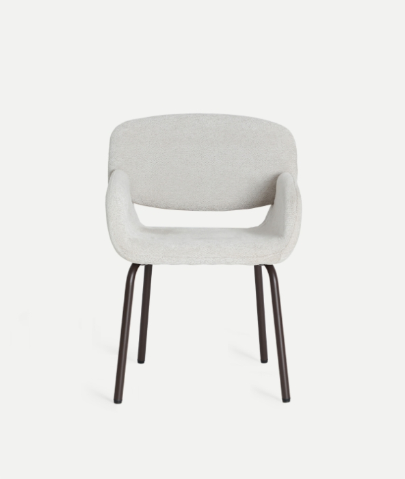 Set de 2 scaune tapitate crem cu brate si design organic Noor [2]