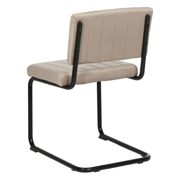 Set de 2 scaune dining bej tapițate din stofă, spătar curbat și cadru metalic negru, stil minimalist [5]