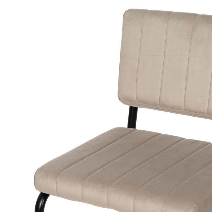 Set de 2 scaune dining bej tapițate din stofă, spătar curbat și cadru metalic negru, stil minimalist [7]