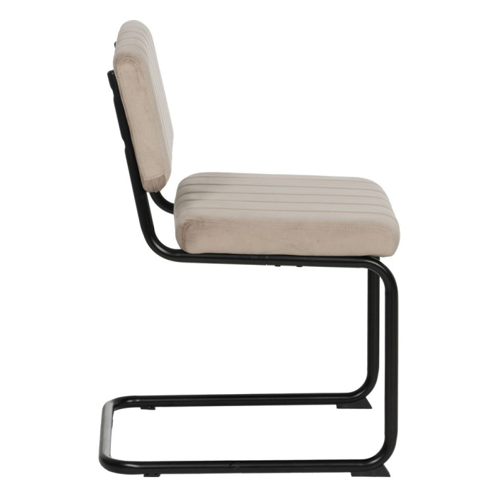 Set de 2 scaune dining bej tapițate din stofă, spătar curbat și cadru metalic negru, stil minimalist [4]