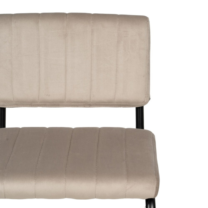 Set de 2 scaune dining bej tapițate din stofă, spătar curbat și cadru metalic negru, stil minimalist [6]