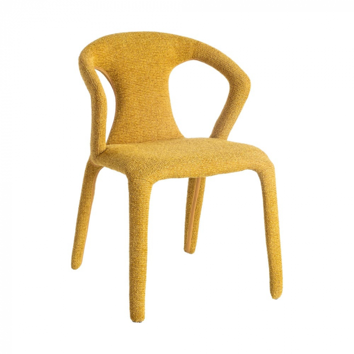 Set de 2 scaune galbene din stofă cu cadru metalic pentru dining și HORECA [2]