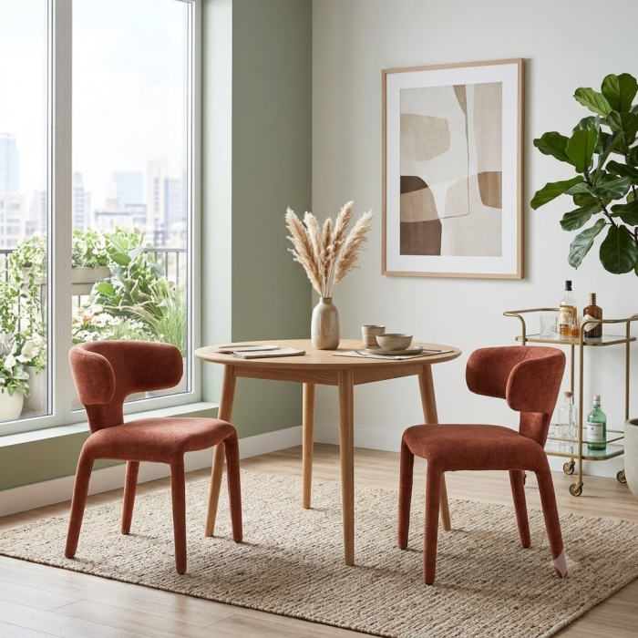 Scaune dining stofă teracotă cu spătar lateral modelat – set 2 [2]