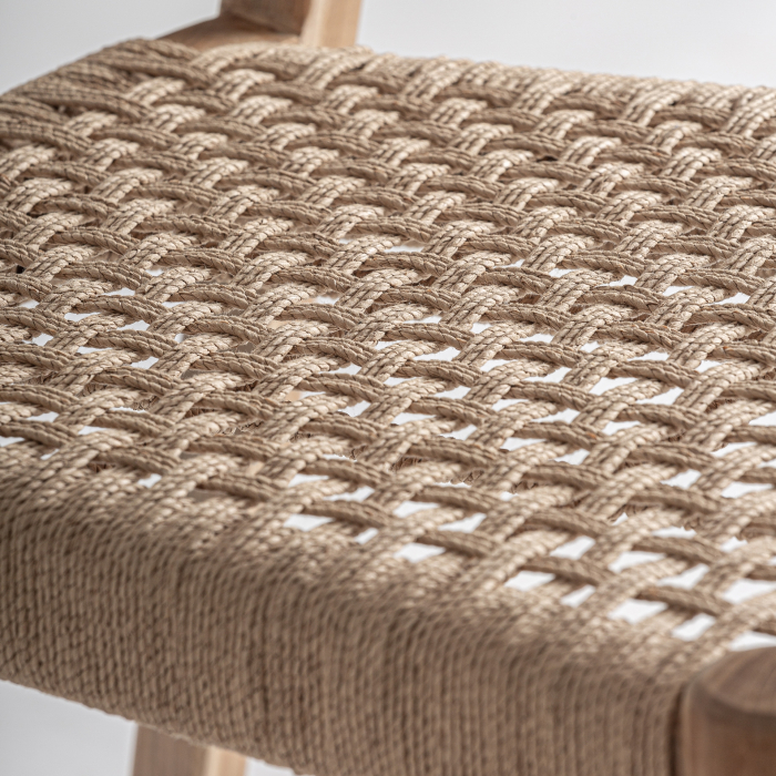 Setul de 2 scaune pentru dining stivuibile din lemn de tec maro si cu sezut impletit din fibra naturala Caen 45x50x81 cm [8]