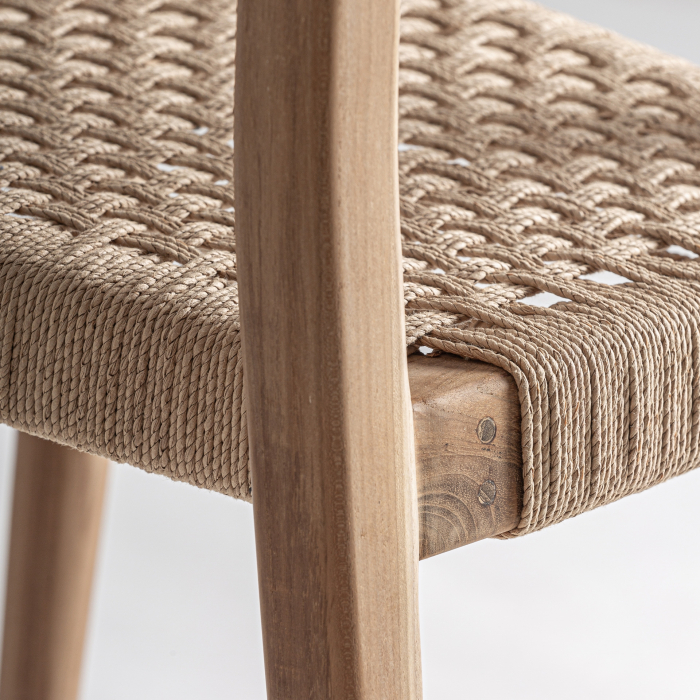 Setul de 2 scaune pentru dining stivuibile din lemn de tec maro si cu sezut impletit din fibra naturala Caen 45x50x81 cm [6]