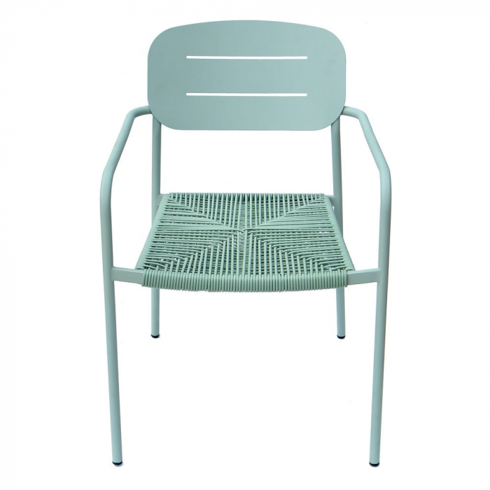 Set de 2 scaune Moshi mint cu oțel vopsit și împletitură din sfoară sintetică, rezistent pentru exterior, model stivuibil pentru terase și horeca [2]