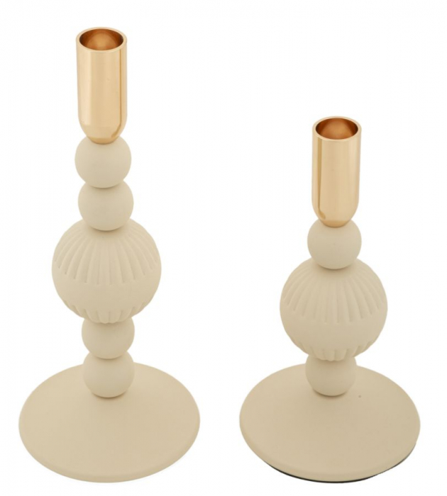 Sfeșnice decorative metalice crem cu sfere – set 2 – Aster [3]