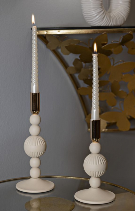 Sfeșnice decorative metalice crem cu sfere – set 2 – Aster [2]