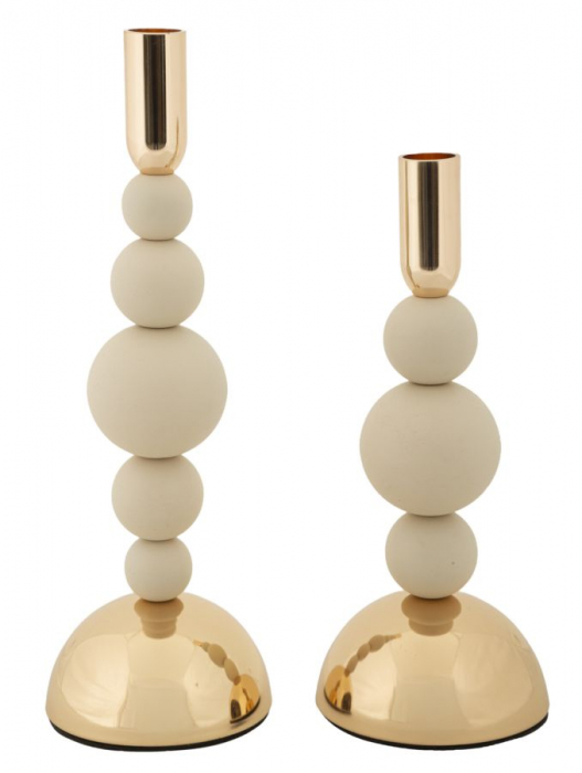 Sfeșnice decorative metalice crem cu sfere – set 2 – Bolly [1]