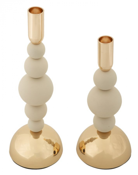 Sfeșnice decorative metalice crem cu sfere – set 2 – Bolly [2]