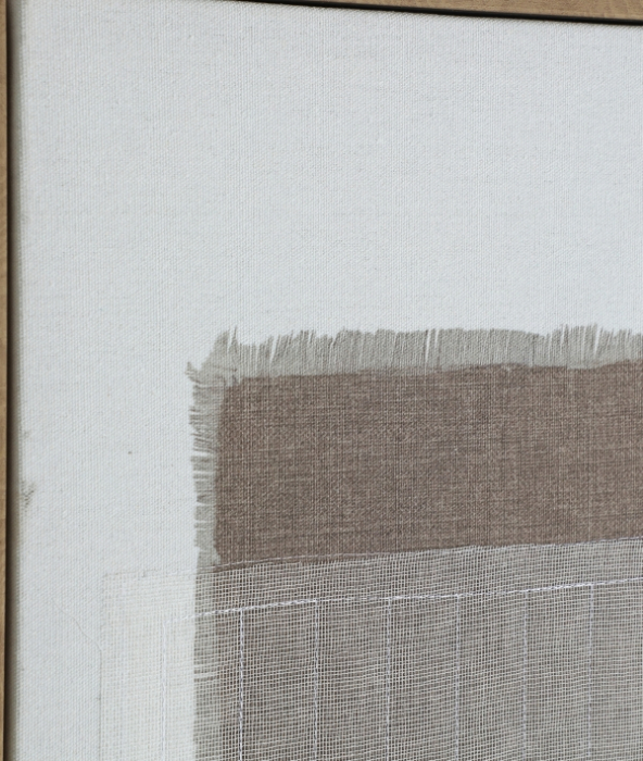 Set de 2 tablouri abstracte din panza in tonuri de maro cu insertii textile Auritz [2]