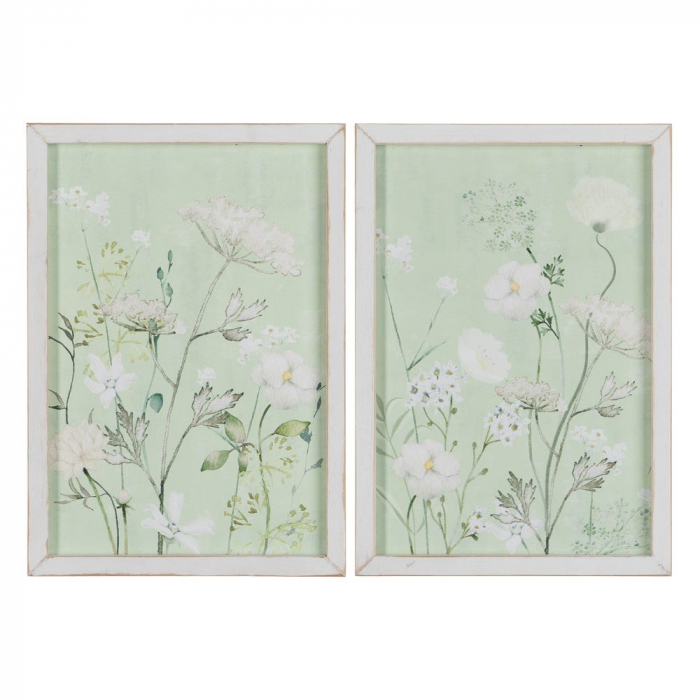 tablouri anemone flori alb-verde pastel ramă albă [1]