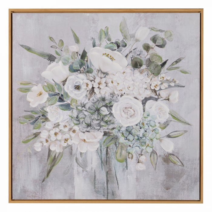 Set de 2 tablouri florale romantice pictate manual, rame aurii [3]