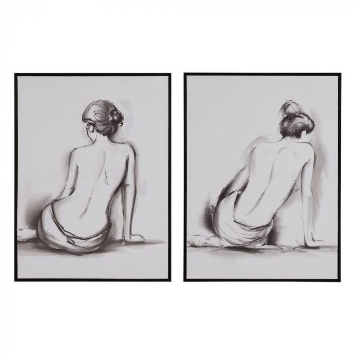 Set de 2 tablouri monocrome canvas siluete feminine, format vertical [1]