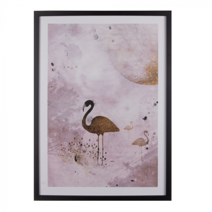 tablouri flamingo roz gri accente aurii rame negre 50x70cm [3]