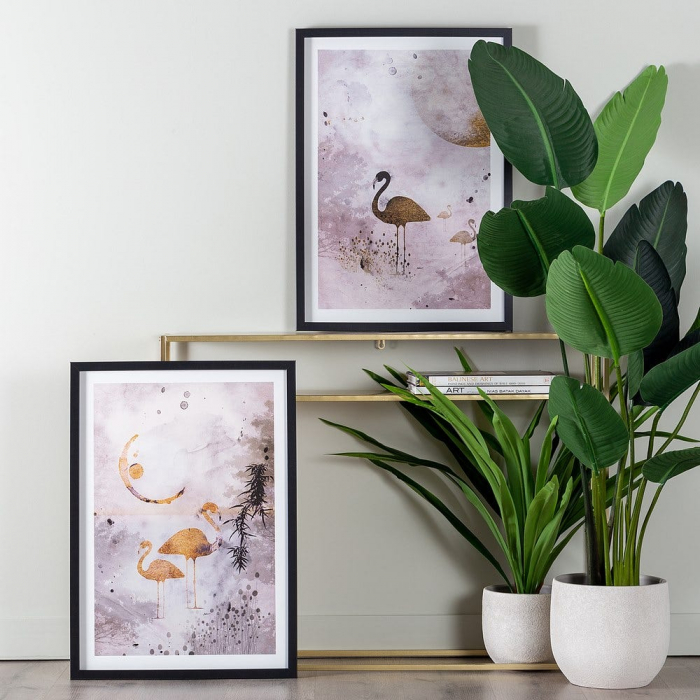 tablouri flamingo roz gri accente aurii rame negre 50x70cm [10]