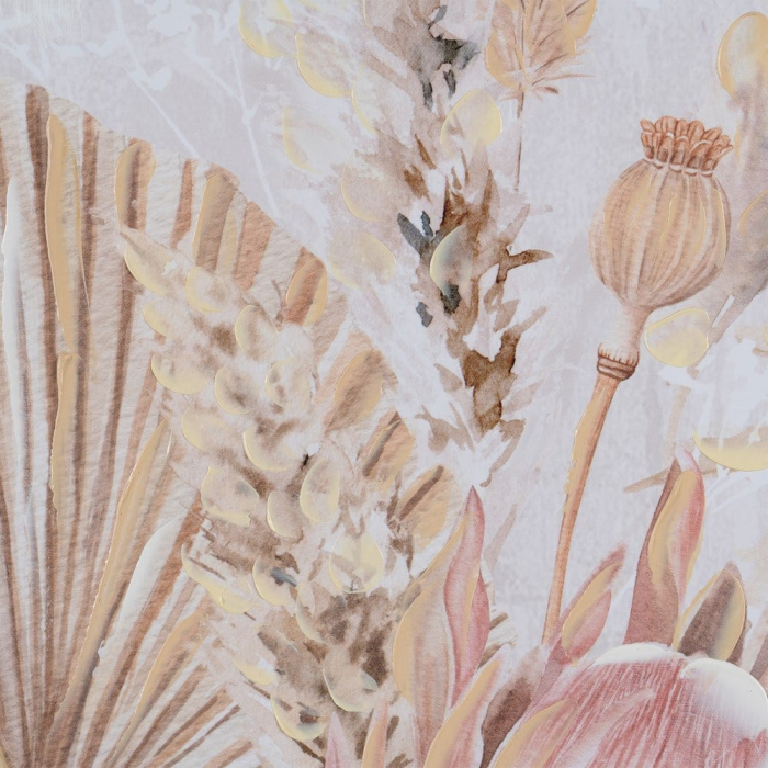 Set de 2 tablouri florale verticale roz pastel pictate manual, rame aurii [4]