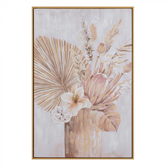 Set de 2 tablouri florale verticale roz pastel pictate manual, rame aurii [2]