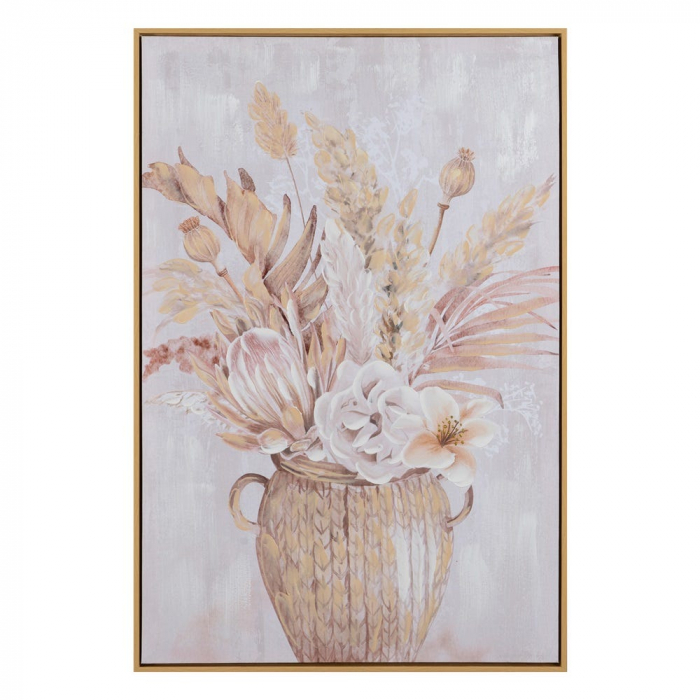 Set de 2 tablouri florale verticale roz pastel pictate manual, rame aurii [3]