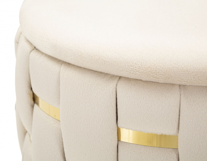 Taburet decorativ modern crem cu spațiu de depozitare și detalii aurii Shanty [3]