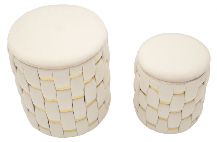 Taburet decorativ modern crem cu spațiu de depozitare și detalii aurii Shanty [2]