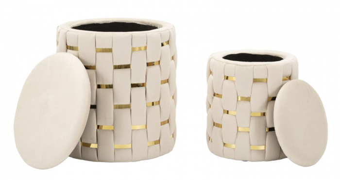 Taburet decorativ modern crem cu spațiu de depozitare și detalii aurii Shanty [7]