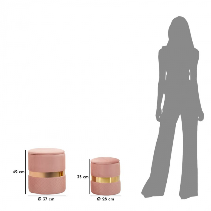 Taburet depozitare modern roz catifea cu detaliu auriu, model Sheffield [9]