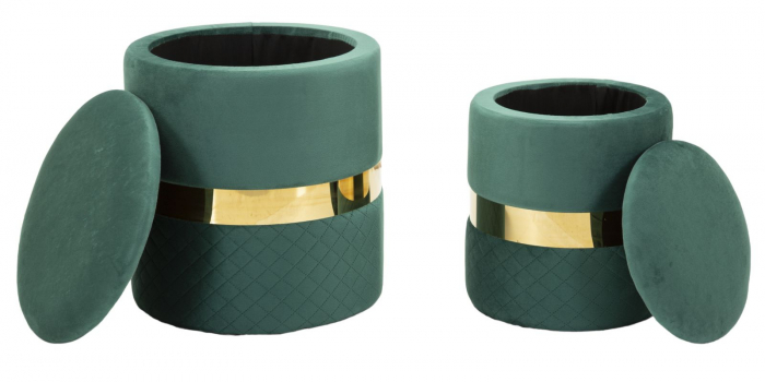 Taburet depozitare modern verde catifea cu detaliu auriu, model Sheffield [6]